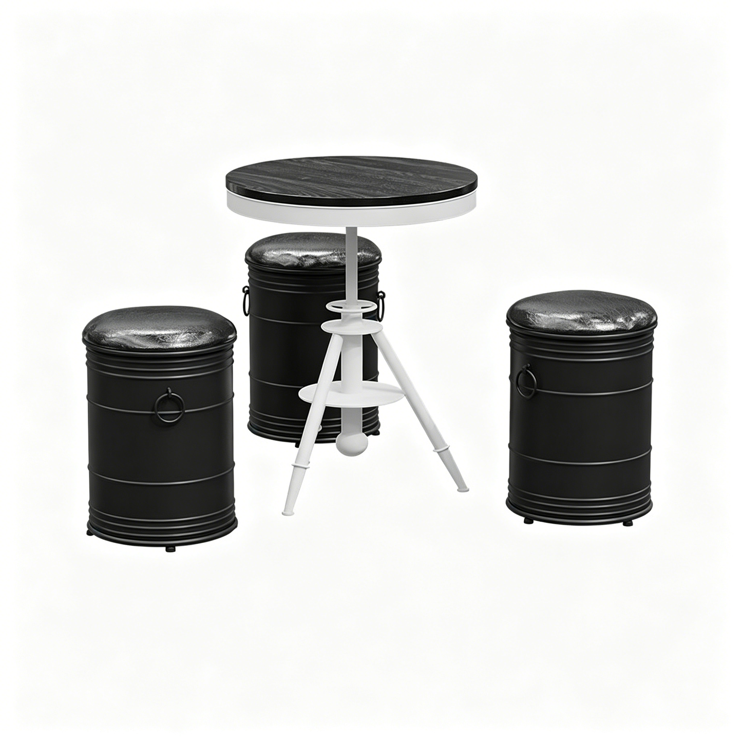 Custom Oil Drum Bar Table Set with Storage for Bar Cafe Brewery