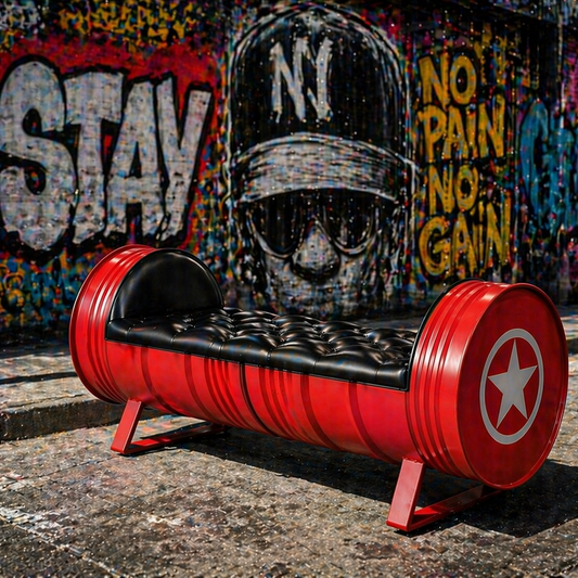 Custom Industrial Oil Drum Bench for Commercial Waiting Areas