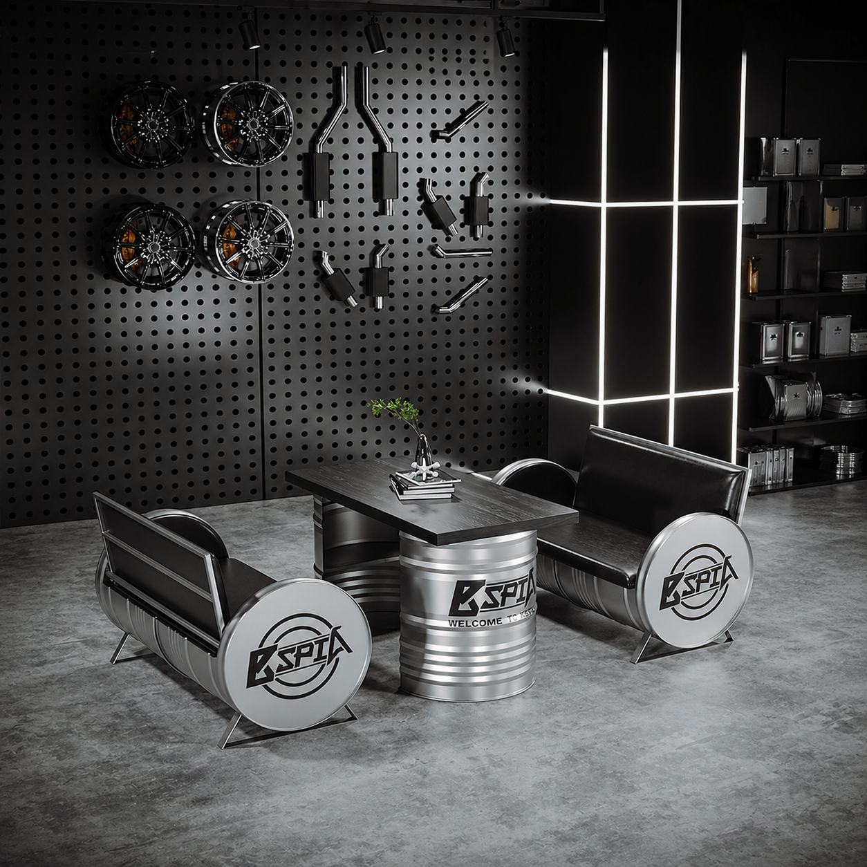 Galvanized Iron Oil Drum Table Set for Outdoor Bar Cafe