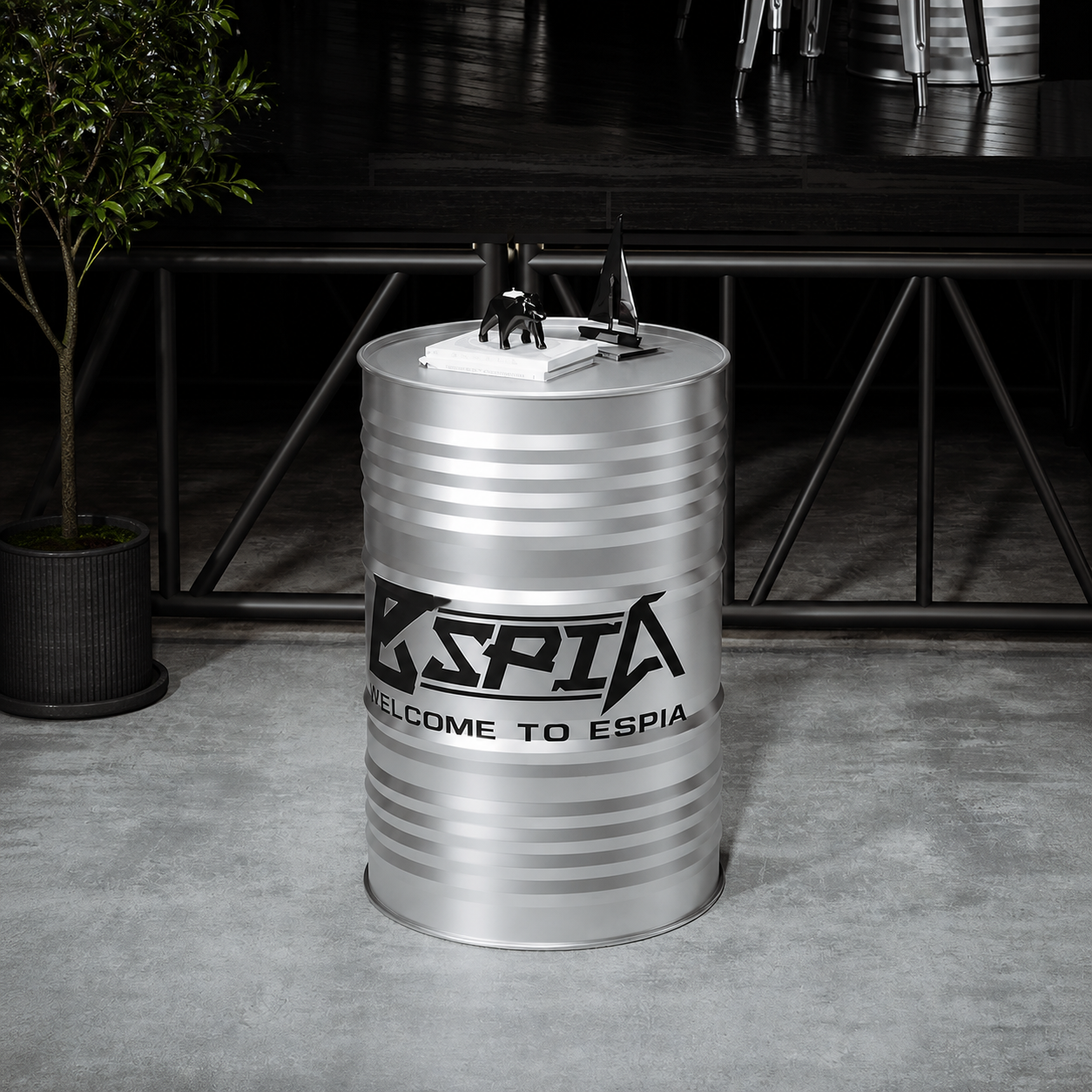 Complete Industrial Oil Drum Table Set with Stools for Bar Cafe