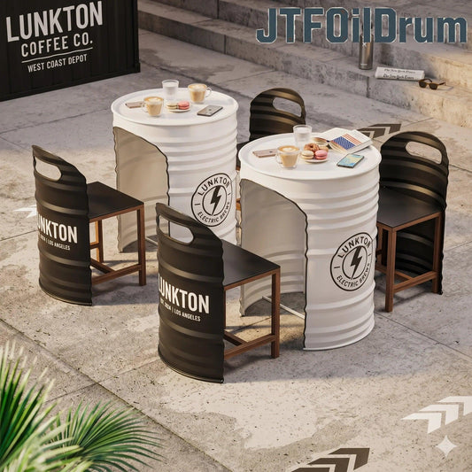 Custom Industrial Oil Drum Table and Stools Set for Bar Cafe Brewery