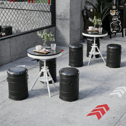Custom Oil Drum Bar Table Set with Storage for Bar Cafe Brewery