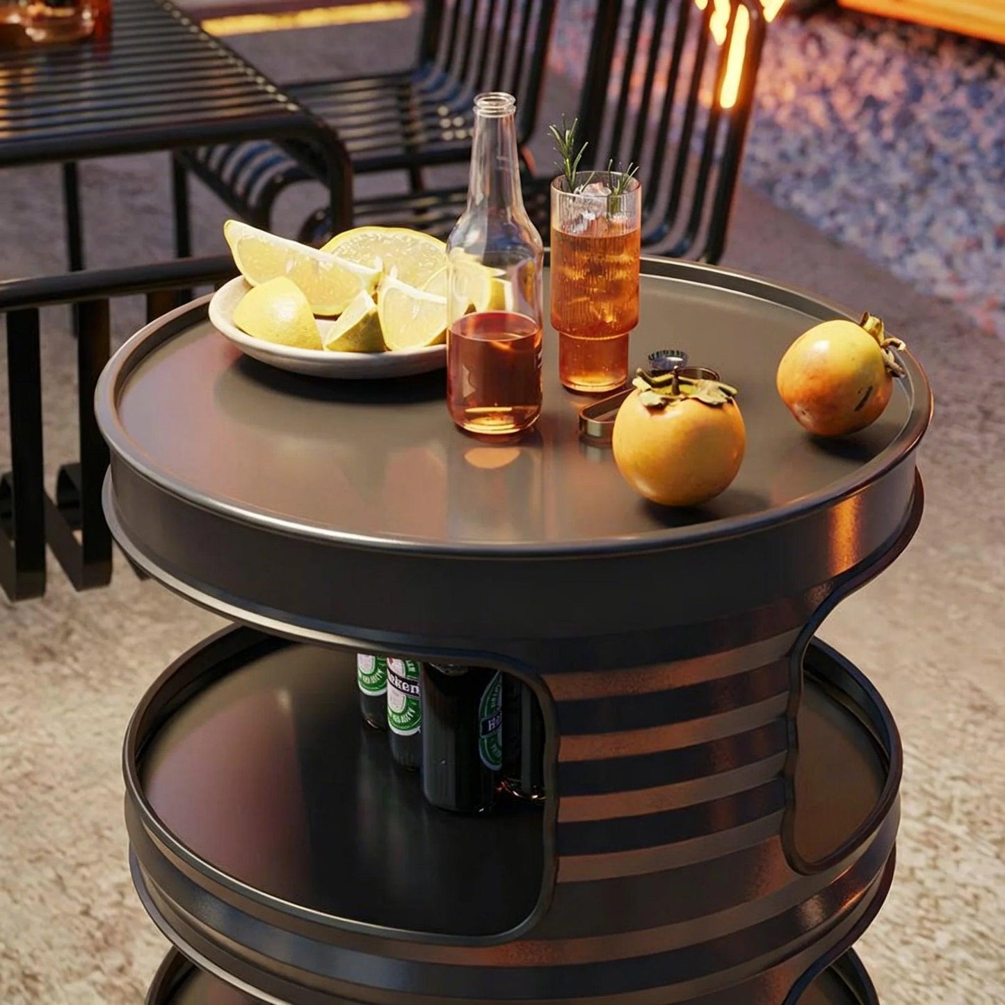 Custom Industrial Oil Drum Side Table for Bar Cafe Lounge