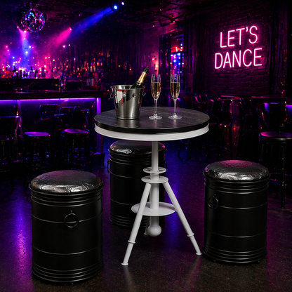 Custom Oil Drum Bar Table Set with Storage for Bar Cafe Brewery