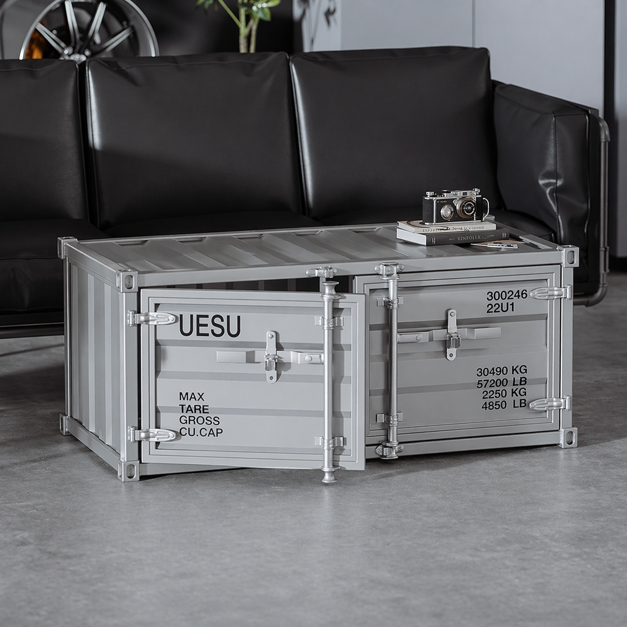 Industrial Container Storage Coffee Table for Cafe Lounge