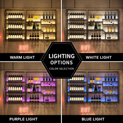 Industrial LED Wall Wine Rack for Bar Restaurant Lounge