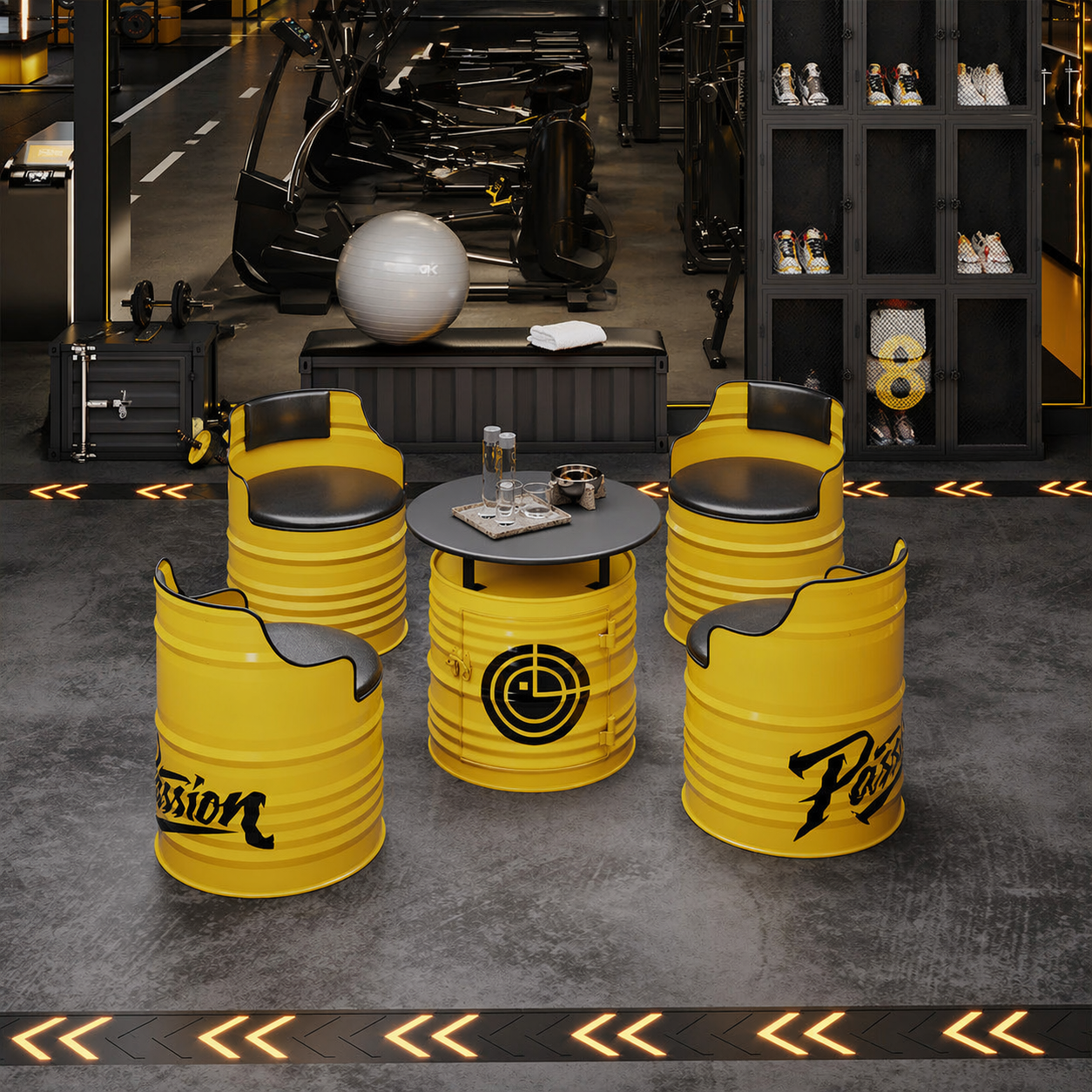 Custom Industrial Oil Drum Table and Chair Set for Bar Cafe