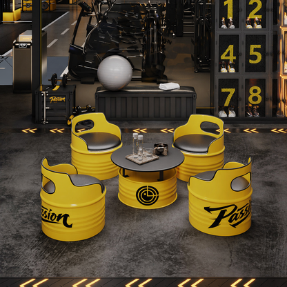 Custom Industrial Oil Drum Table and Chair Set for Bar Cafe