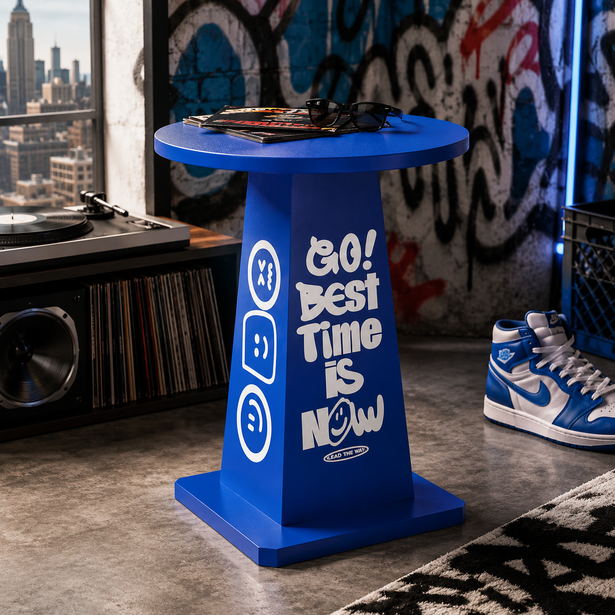 Blue Cone Metal Side Table – Streetwear Accent Table for Modern Rooms