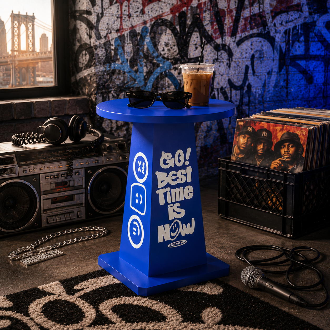 Blue Cone Metal Side Table – Streetwear Accent Table for Modern Rooms