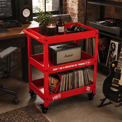 Red Metal Rolling Bar Cart – 3-Tier Industrial Storage Cart for Coffee Bar, Living Room & Home Office
