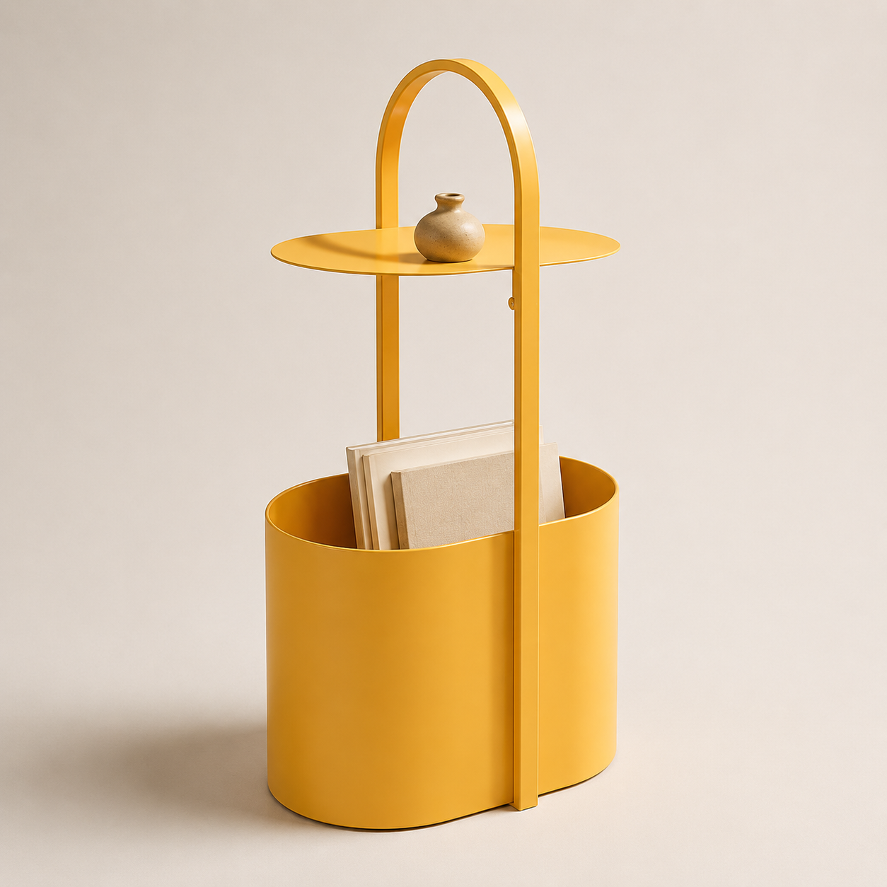 Yellow Metal Side Table with Storage – Modern Art Accent Table for Living Room, Bedroom & Entryway