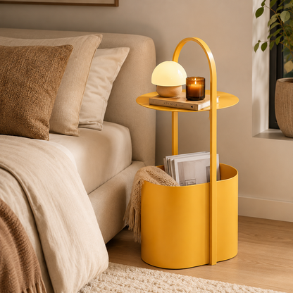 Yellow Metal Side Table with Storage – Modern Art Accent Table for Living Room, Bedroom & Entryway