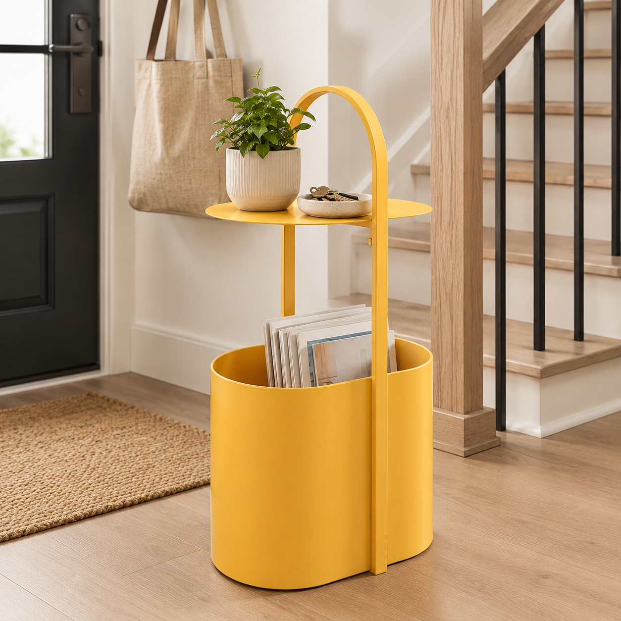 Yellow Metal Side Table with Storage – Modern Art Accent Table for Living Room, Bedroom & Entryway