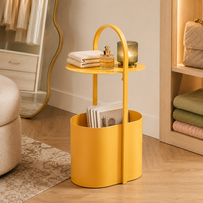 Yellow Metal Side Table with Storage – Modern Art Accent Table for Living Room, Bedroom & Entryway