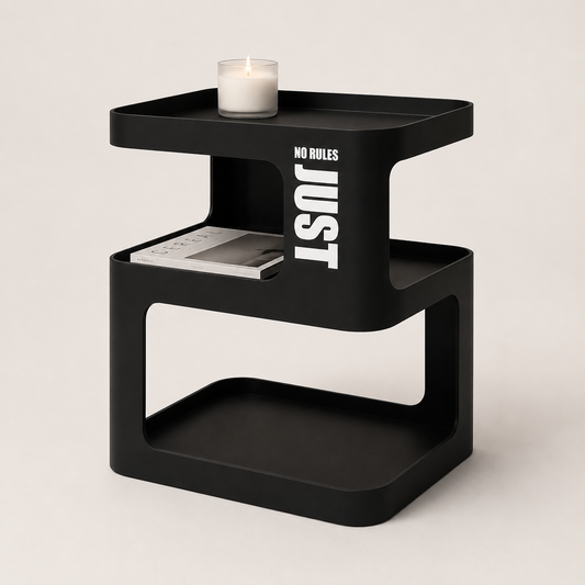 Black Metal Side Table with Storage – Modern 3-Tier Industrial Nightstand for Bedroom, Living Room & Home Office