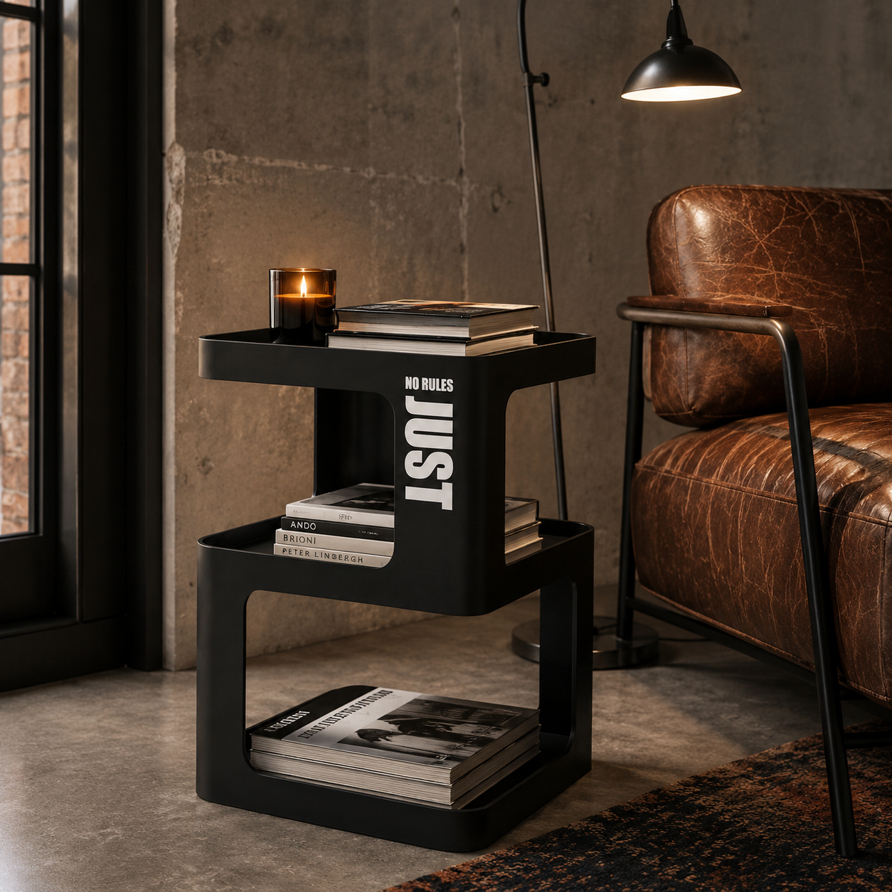 Black Metal Side Table with Storage – Modern 3-Tier Industrial Nightstand for Bedroom, Living Room & Home Office