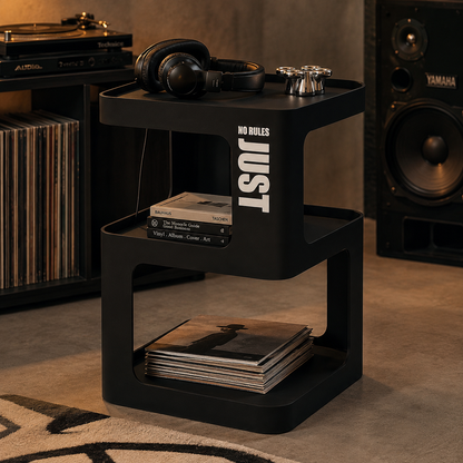 Black Metal Side Table with Storage – Modern 3-Tier Industrial Nightstand for Bedroom, Living Room & Home Office