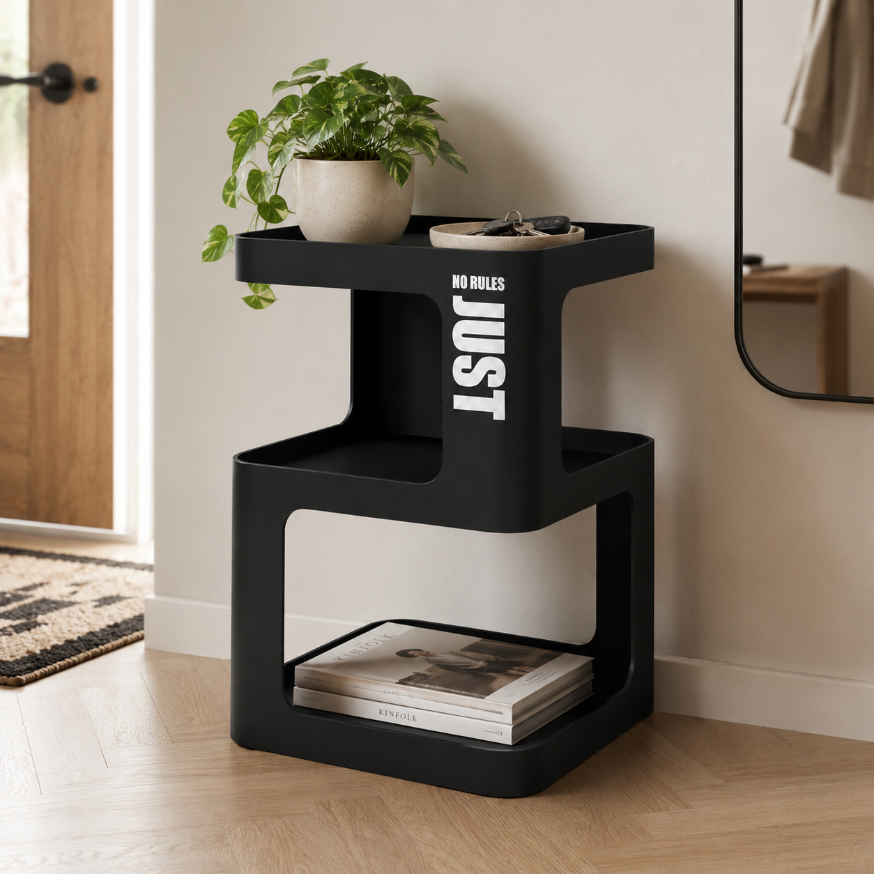 Black Metal Side Table with Storage – Modern 3-Tier Industrial Nightstand for Bedroom, Living Room & Home Office