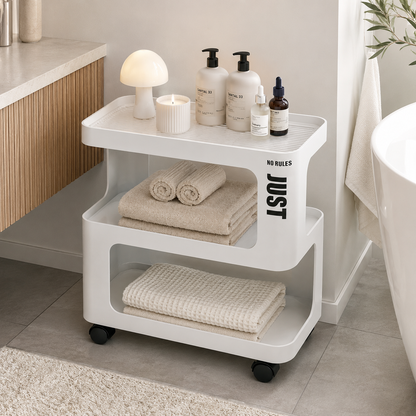White Metal Rolling Side Table – 3-Tier Storage Cart for Bedroom, Living Room & Home Office