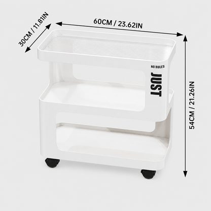 White Metal Rolling Side Table – 3-Tier Storage Cart for Bedroom, Living Room & Home Office