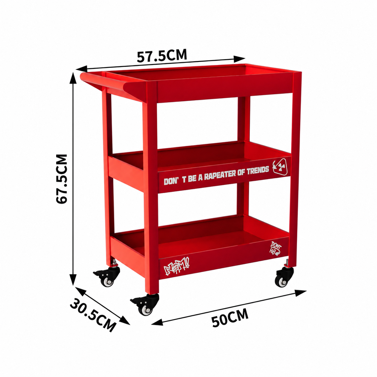 Red Metal Rolling Bar Cart – 3-Tier Industrial Storage Cart for Coffee Bar, Living Room & Home Office