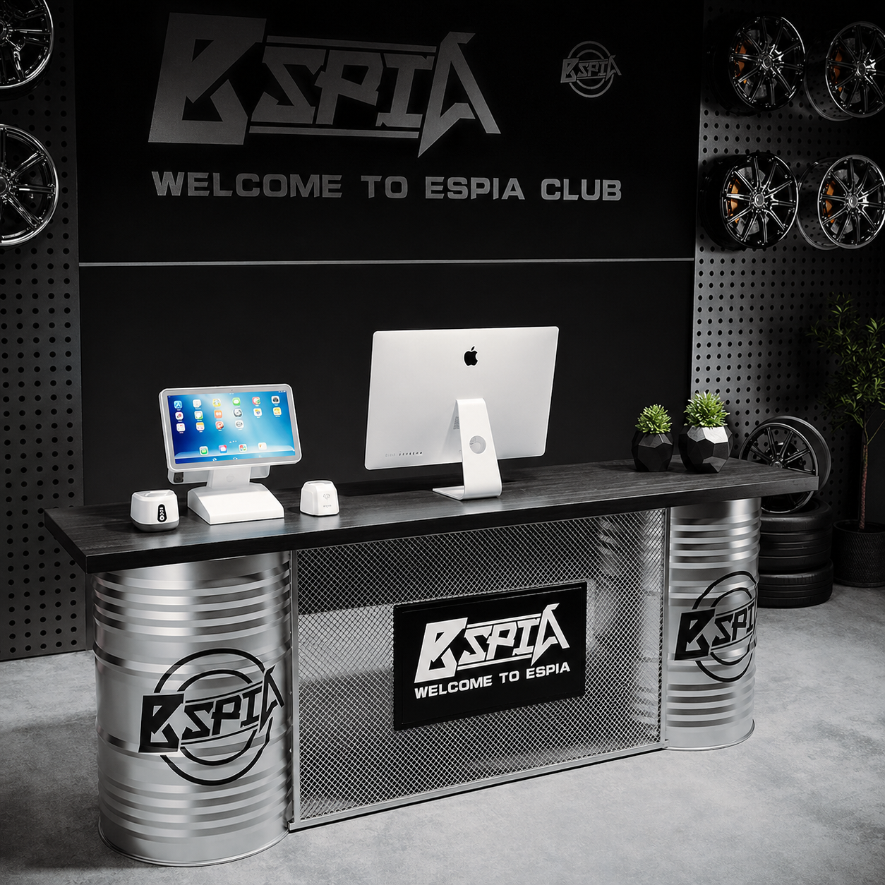 Custom Industrial Oil Drum Reception Desk for Retail Store