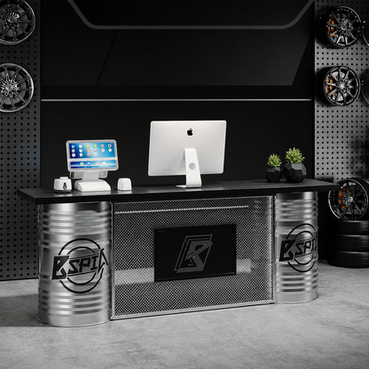 Custom Industrial Oil Drum Reception Desk for Retail Store