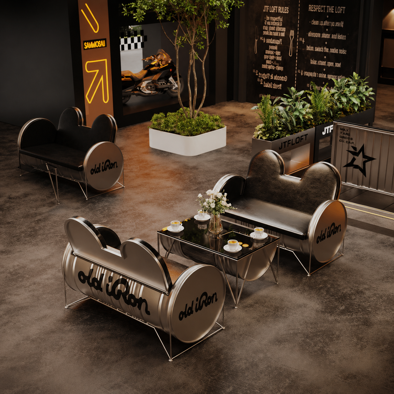 Custom Industrial Barrel Lounge Sofa for Bar Cafe Lounge