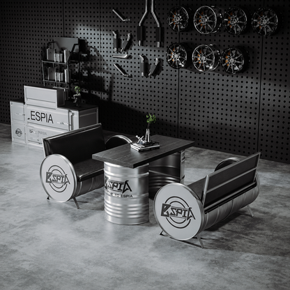 Galvanized Iron Oil Drum Table Set for Outdoor Bar Cafe