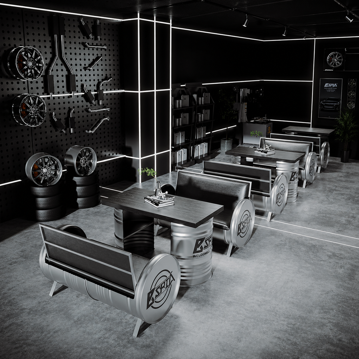 Galvanized Iron Oil Drum Table Set for Outdoor Bar Cafe