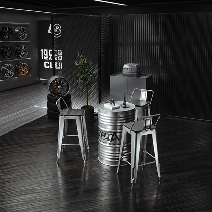 Complete Industrial Oil Drum Table Set with Stools for Bar Cafe