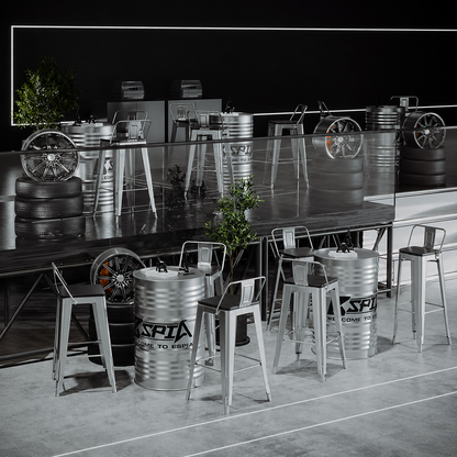 Complete Industrial Oil Drum Table Set with Stools for Bar Cafe