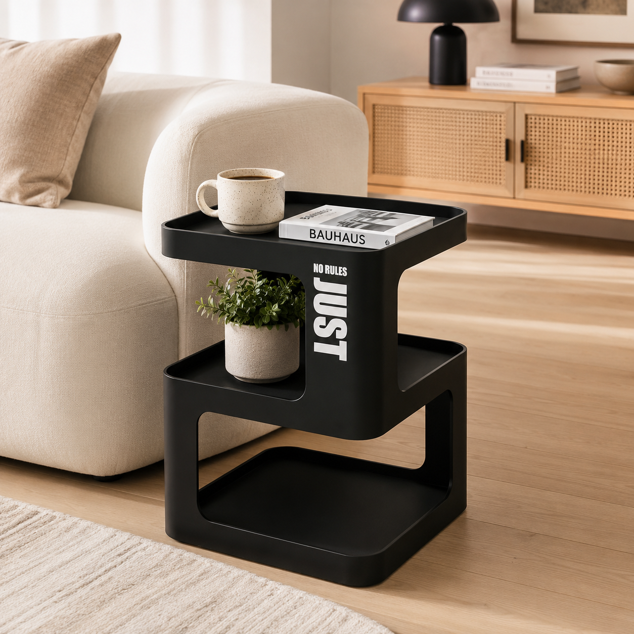 Colorful galvanized metal side table with baked paint finish for modern home decor and creative interior design 