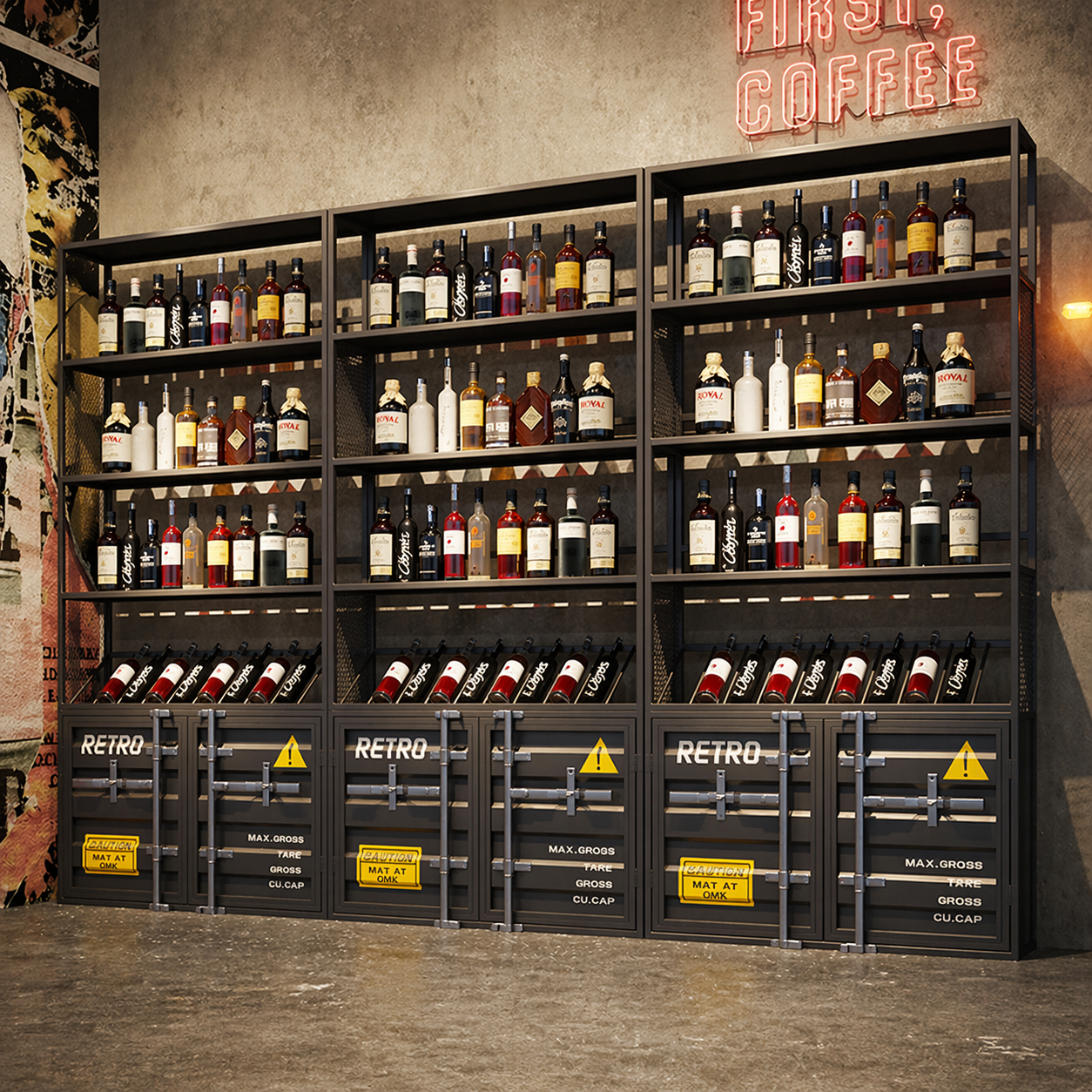 Commercial Container Wine Display Shelf System for Bar Liquor Store