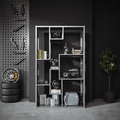Custom industrial container storage cabinet and corrugated iron display unit for retail store garage bar cafe and commercial space