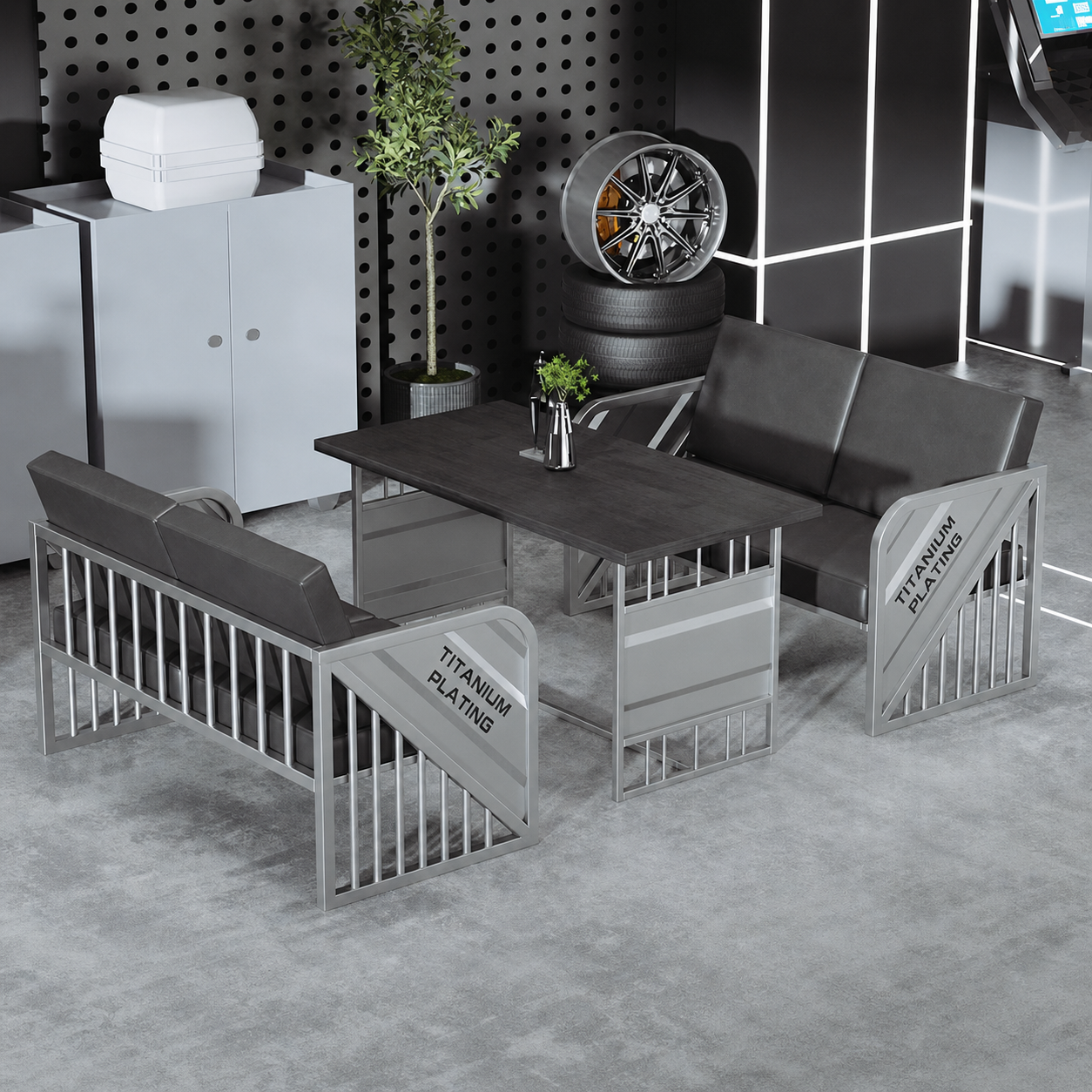 Custom industrial iron sofa set with table for cafe lounge bar restaurant hotel lobby office breakroom and commercial seating project