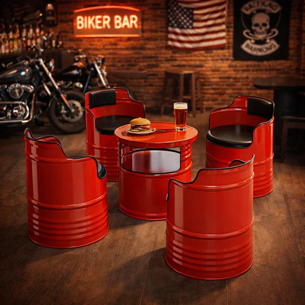 Custom industrial oil drum bar table and stools set for bar cafe brewery pub and commercial restaurant furniture
