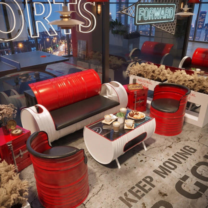Custom industrial oil drum sofa seating set with logo and color options for bar cafe lounge and commercial furniture project
