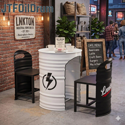 Custom oil drum table and chair set for bar, cafe, brewery and commercial restaurant furniture