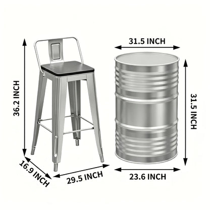 Complete Industrial Oil Drum Table Set with Stools for Bar Cafe