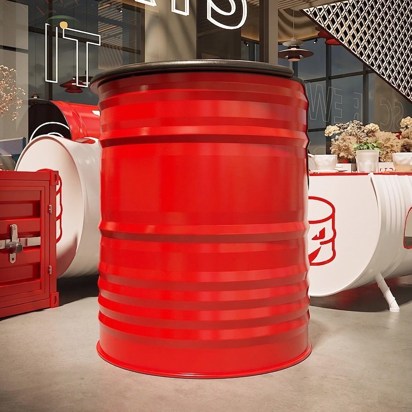 Custom Industrial Oil Drum Sofa Set for Bar Cafe Lounge