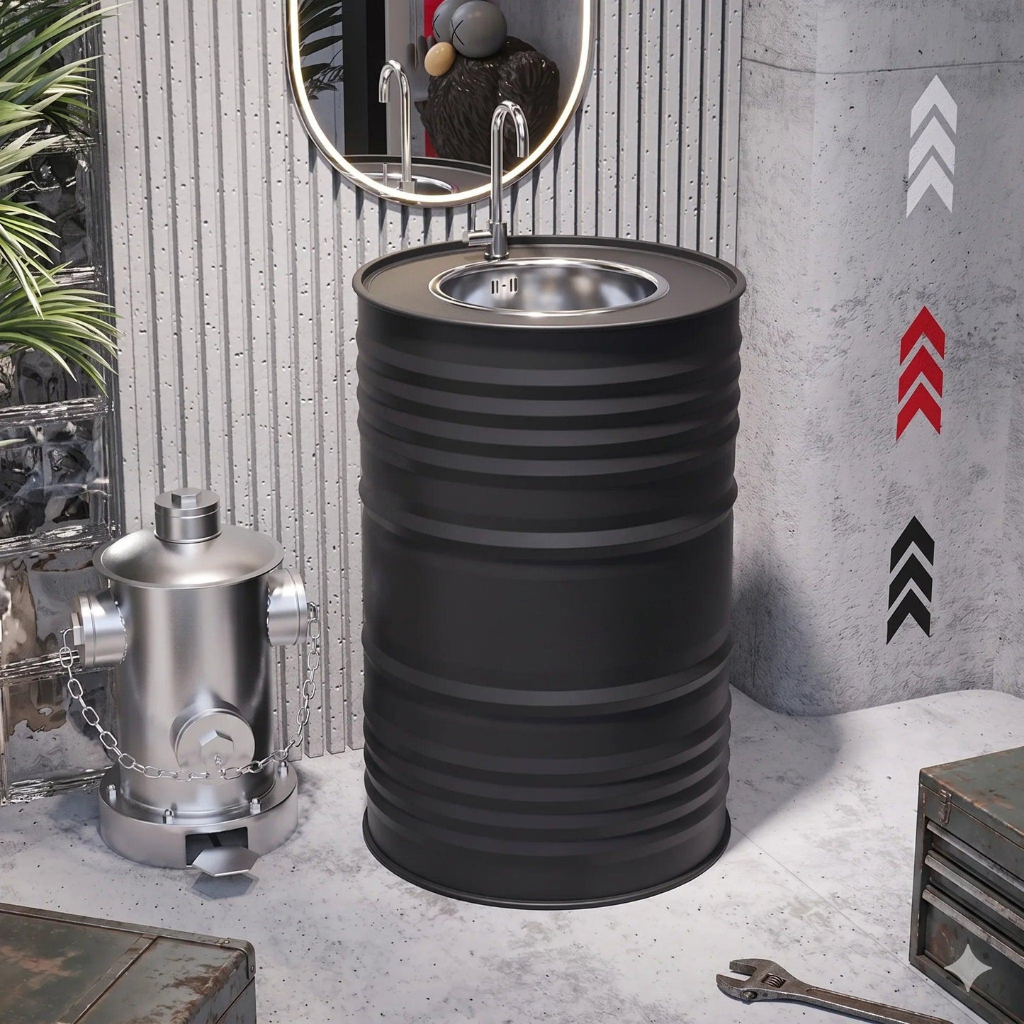 Custom Industrial Oil Drum Sink Vanity for Bar Restaurant Restroom
