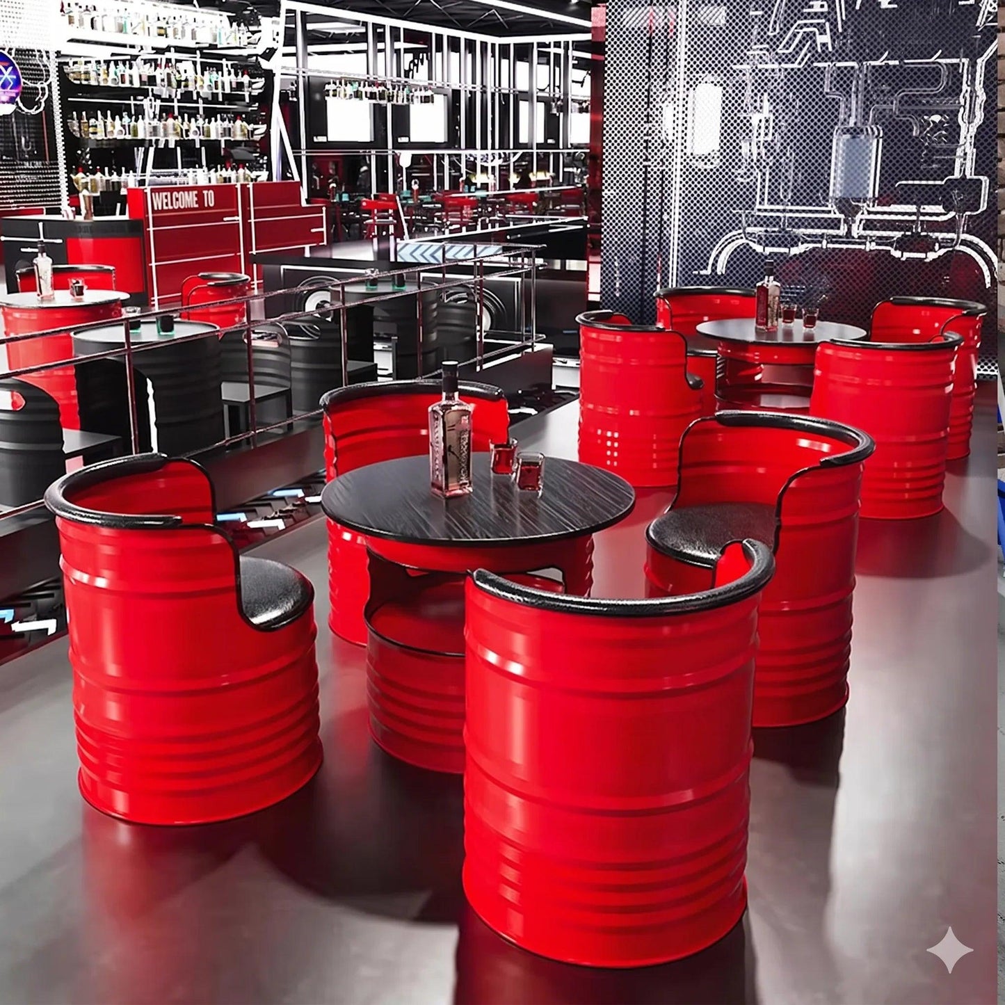 Custom Industrial Oil Drum Bar Table Set for Bar Cafe Brewery