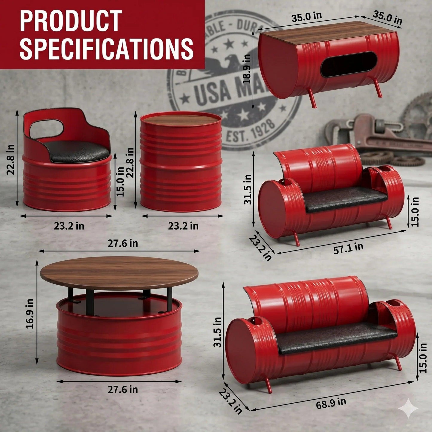 Custom Industrial Oil Drum Sofa Set for Bar Cafe Lounge