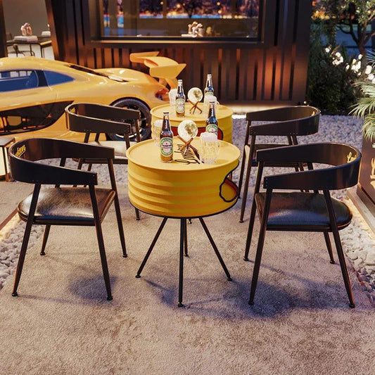 Industrial metal cafe table and chairs set for restaurant bistro coffee shop patio and commercial dining furniture