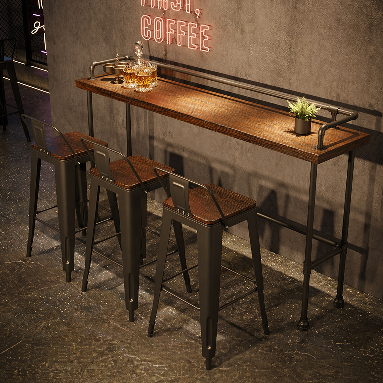 Wholesale custom industrial bar table and chair set for bar cafe restaurant brewery pub hotel and commercial hospitality furniture project